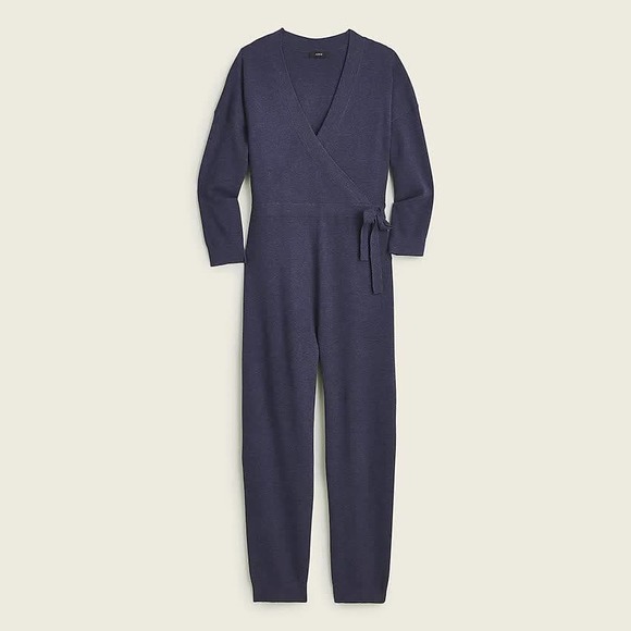 New J. Crew Heather Night Sky Merino Wool Neck Tie Waist Sweater-Jumpsuit M - Picture 3 of 12